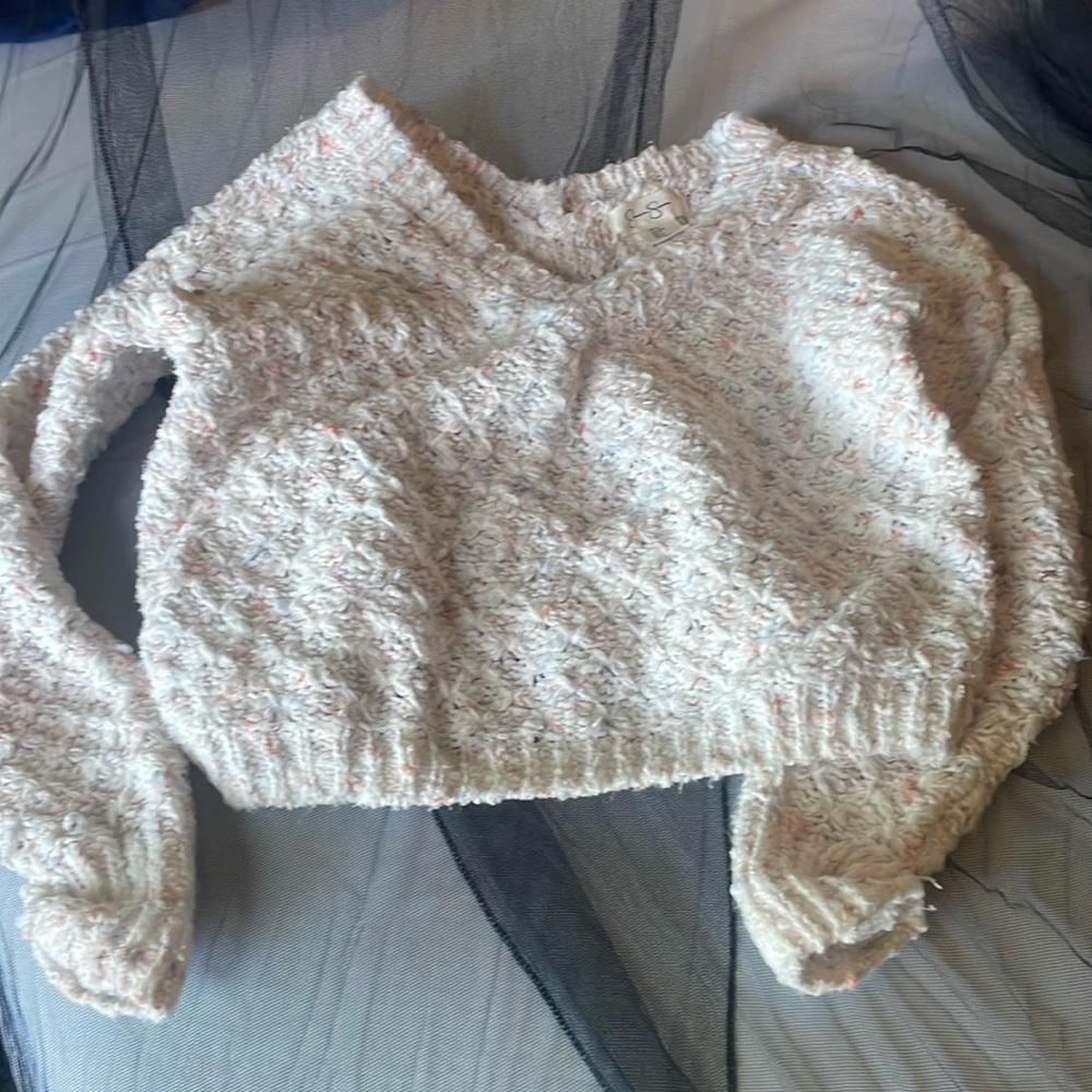 Cropped cream multicolor speckled sweater